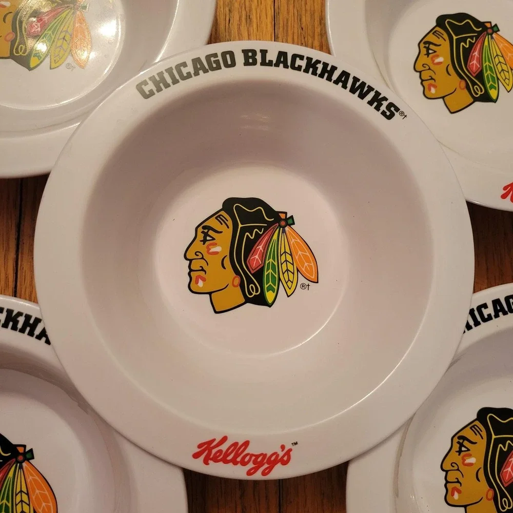 5 Vintage 2001 Kelloggs Chicago Blackhawks NHL Plastic Cereal Bowls Set‎ White